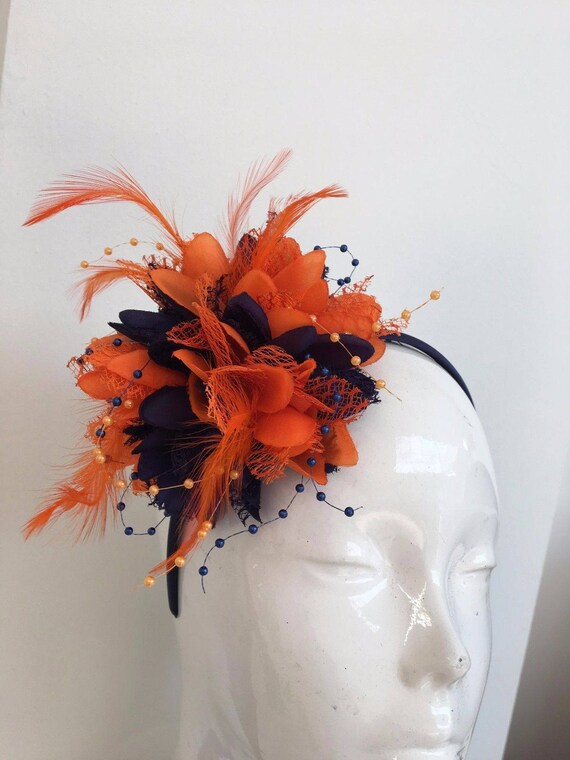 Caprilite Navy and Orange Fascinator 