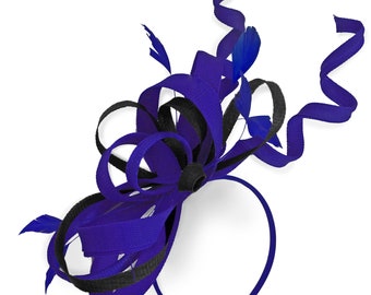 Caprilite Royal Blue en Black Wedding Swirl Fascinator Hoofdband Alice Band Ascot Races Loop Net