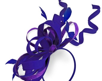 Caprilite Royal Blue and Purple Wedding Swirl Fascinator Headband  Alice Band Ascot Races Loop Net