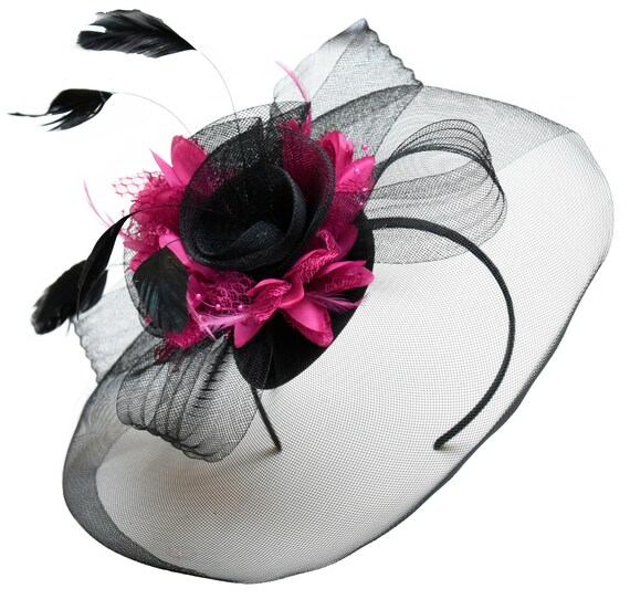 Fuchsia Hot Pink Fascinator Hat Veil 