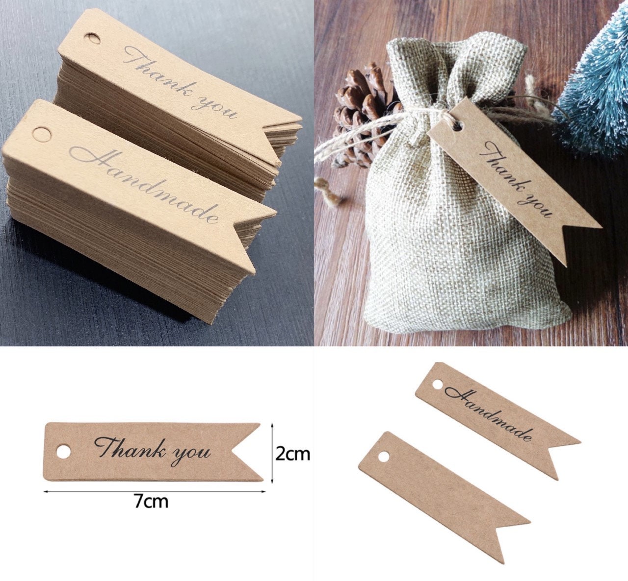 100 X Handmade / Thank You Gift Tags Craft Paper Tag DIY UK 