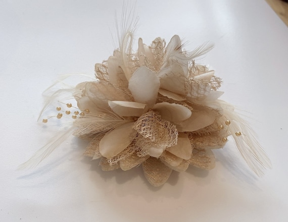 Caprilite Taupe Fascinator Clip Flower 