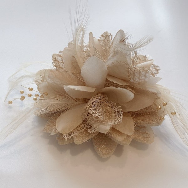 Caprilite Taupe Fascinator Clip Flower Corsage Pin Brooch Hairband