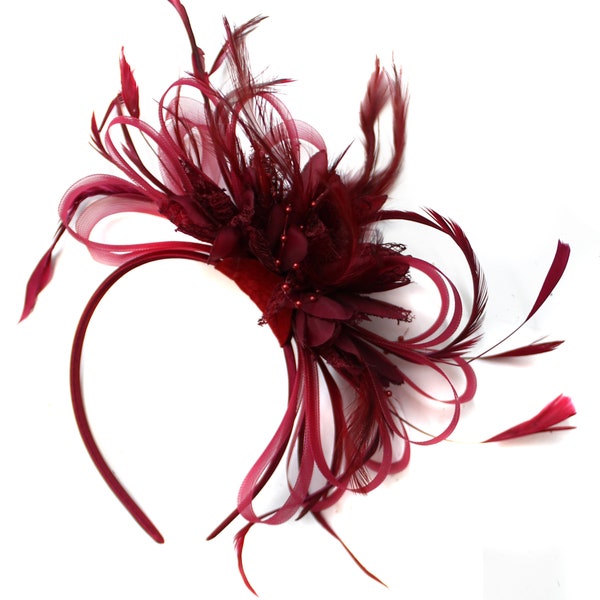 Caprilite Burgundy Wine Dark Red Fascinator Headband Alice Band Wedding Ascot Races Loop Net