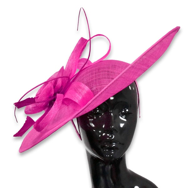 Caprilite 41cm Saucer Sinamay Fuchsia Fascinator On Headband Wedding Derby Ascot Races Ladies Hat Large