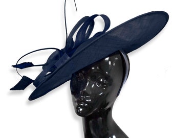 Caprilite 41cm Mix Saucer Sinamay Navy Dark Blue Fascinator On Headband Wedding Derby Ascot Races Ladies Hat Large