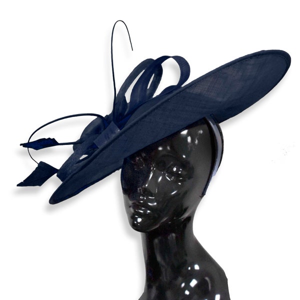 Caprilite 41cm Mix Saucer Sinamay Navy Dark Blue Fascinator On Headband Wedding Derby Ascot Races Ladies Hat Large