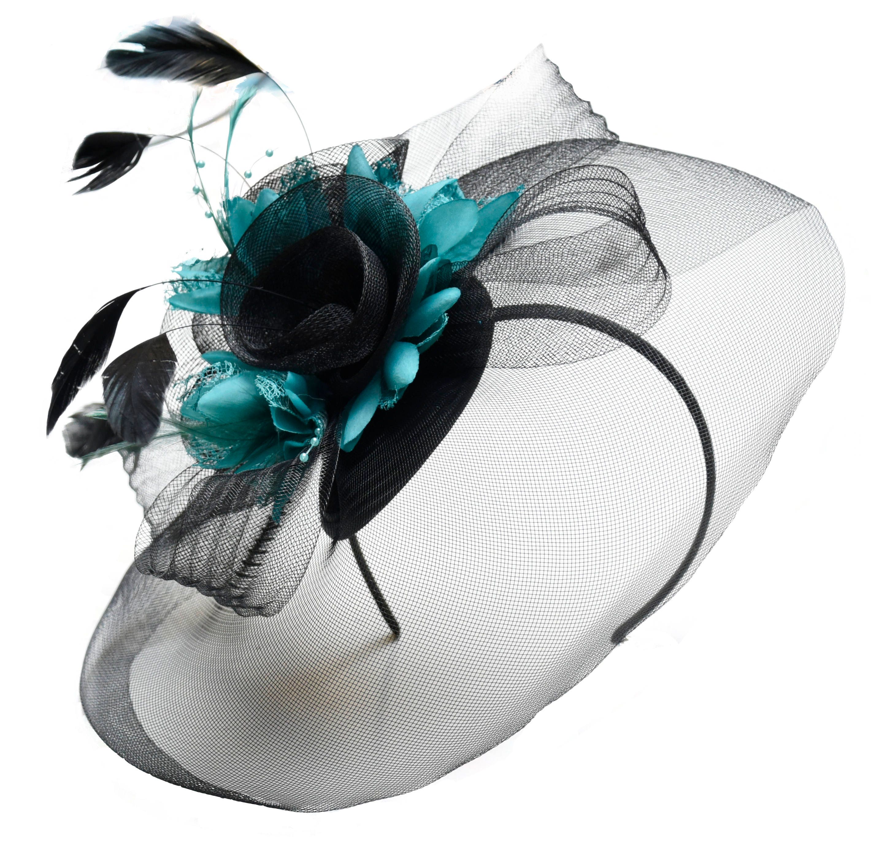 Turquoise Fascinator Hat Veil Net Hair 