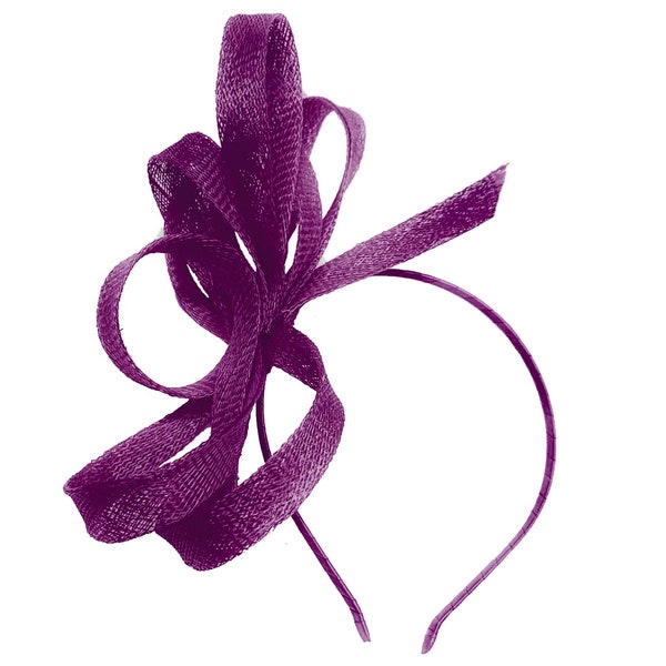 Caprilite Plum Purple Vegan Sinamay Fascinator Headband Wedding Hoop Ladies Day Ascot Races