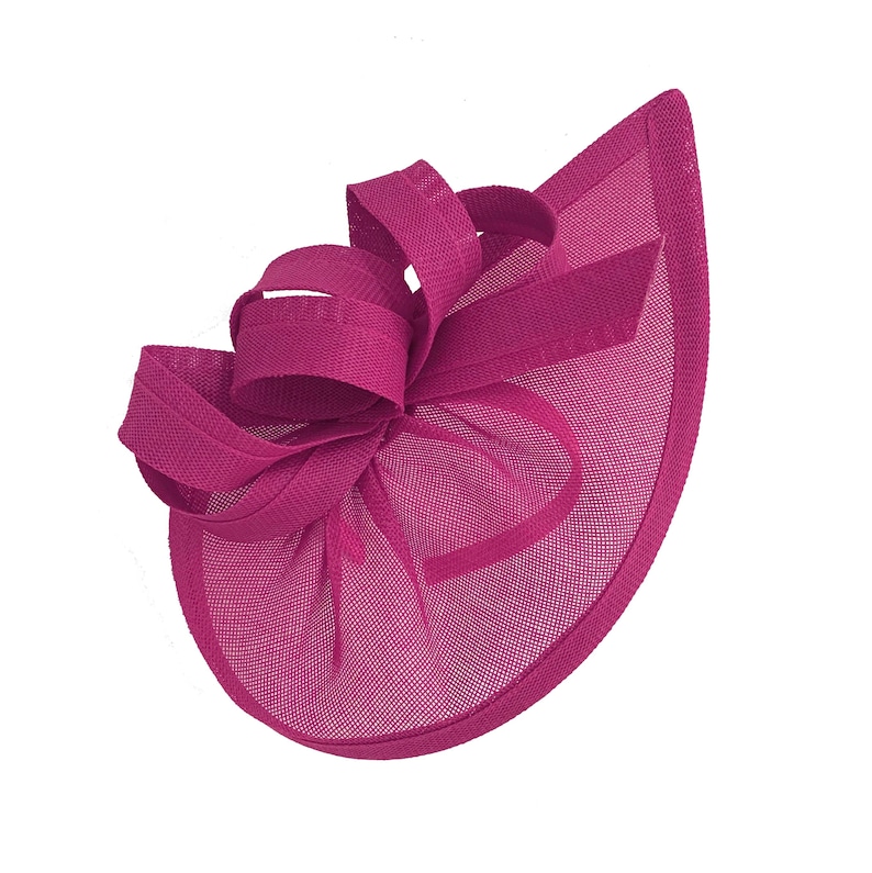 Caprilite Vegan Moon Hoop Fascinator Hat on Headband Wedding Ascot Races Bespoke Sinamay Disc Fuchsia Pink image 1