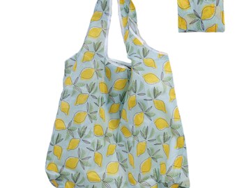 Handgemaakte extra grote herbruikbare opvouwbare damesboodschappentas Eco Tote handtas Fold Away Bag UK - Citroen