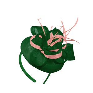 Round Green and Peach Mix Bow Sinamay Headband Fascinator Weddings Ascot Hatinator Races