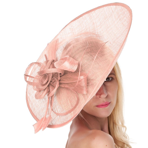 Caprilite 41cm Saucer Sinamay Blush Pink Fascinator On Headband Wedding Derby Ascot Races Ladies Hat Large