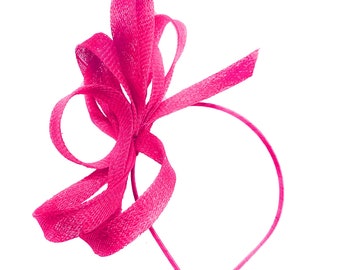 Caprilite Vegan Fuchsia Rose Sinamay Fascinator Bandeau Mariage Cerceau Dames Jour Ascot Courses