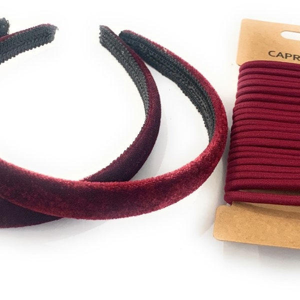 2 Velvet Girls School Headband Alice Band + 20 Elastics Hair Ties Bobbles Ponies Set UK - Burgundy / Dark Red