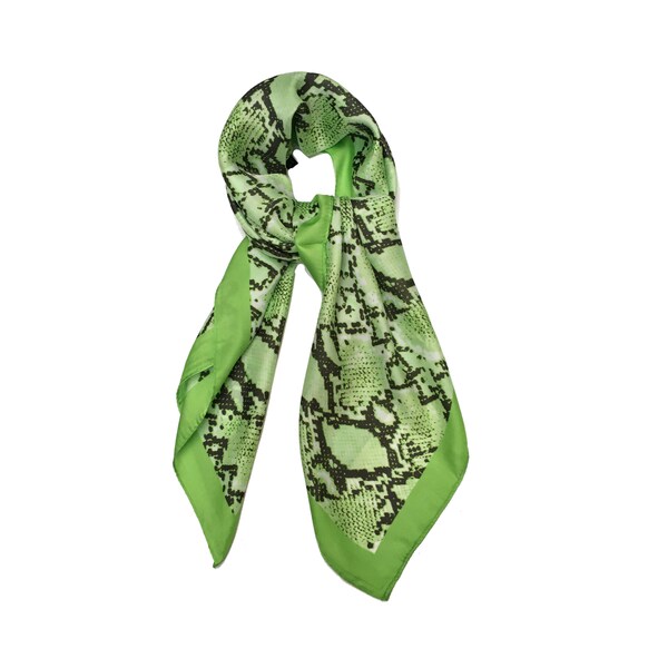 70cm x 70cm Neon Green Snake Print Pattern Square Scarf Big Ladies Womens Faux Silk Head Neck Thin Bag Charm