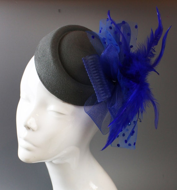 Royal Blue Fascinator Hat Pill Box Veil 