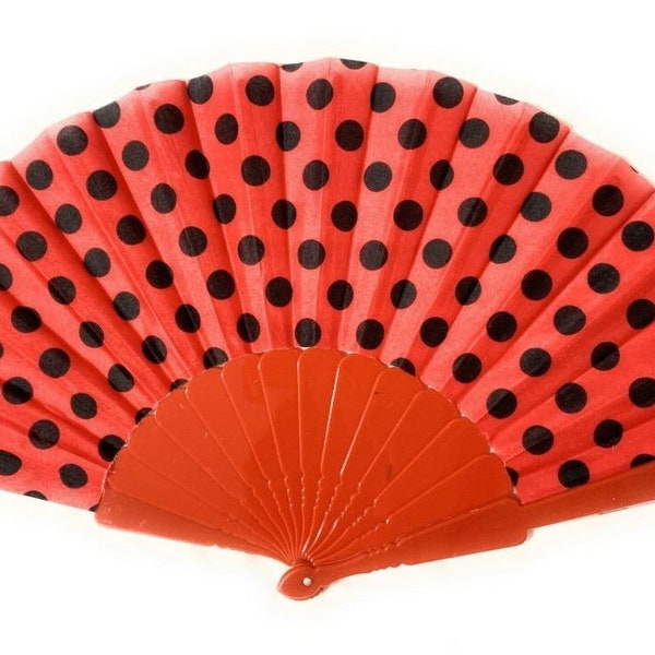 Classic Red Black Polka Dot Print Fan Folding Hand Held Fans Gift - Spanish Flamenco Dance Fan