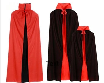 Halloween Black Red Reversible Cape Cloak Adults Kids Fancy Dress Costume UK