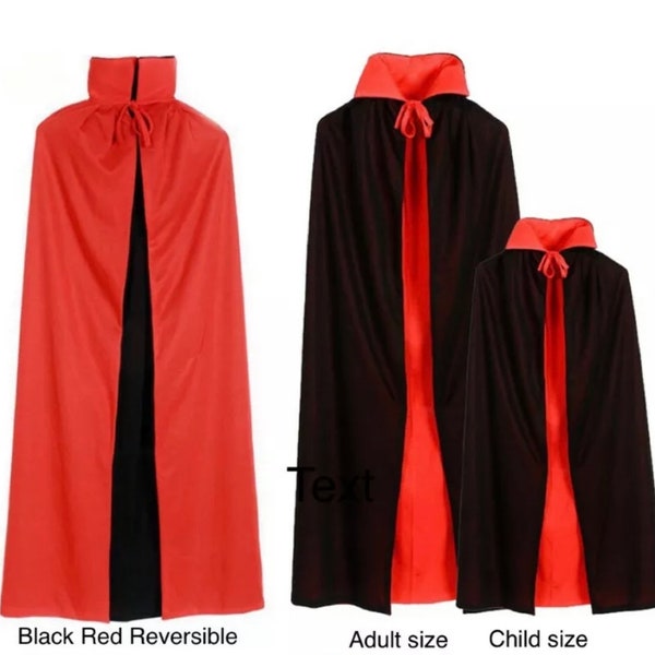 Halloween Black Red Reversible Cape Cloak Adults Kids Fancy Dress Costume UK