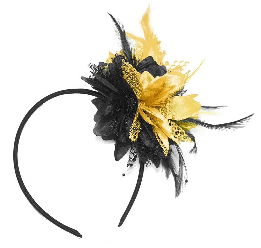 Caprilite Black and Gold Fascinator Black Headband Flower Corsage - Etsy