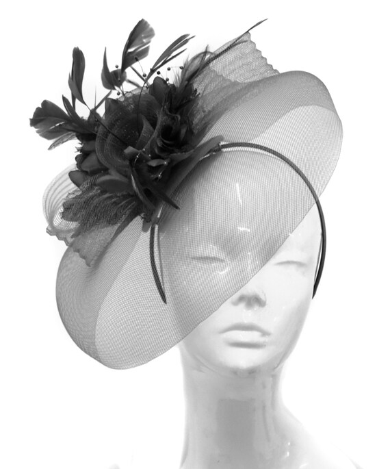 black fascinator hat with veil