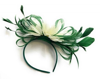 Emerald Green Hoop & Ivory Cream Fascinator On Headband