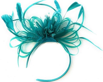 Caprilite Turquoise Feathers Fascinator On Headband Ascot Wedding Derby