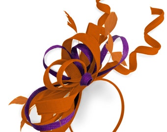 Caprilite Orange et violet foncé Wedding Swirl Fascinator Bandeau Alice Band Ascot Races Loop Net