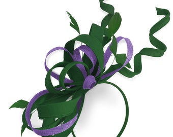 Caprilite Green and Lavender Lilac Wedding Swirl Fascinator Headband  Alice Band Ascot Races Loop Net