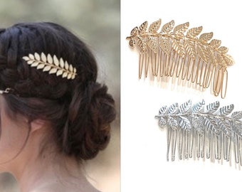 Beautiful Bridal Wedding Party Roman Leaf Hair Comb Slides - Gold or Silver