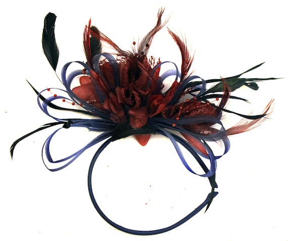 Caprilite Navy Blue Hoop Burgundy Wine Red Fascinator Headband
