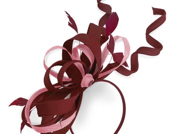 Caprilite Burgundy and Baby Pink Wedding Swirl Fascinator Headband  Alice Band Ascot Races Loop Net