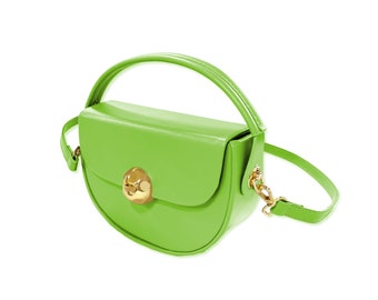 Women's Top Handle Half Moon Box Clutch Handbag Chain Strap Crossbody Wedding Evening Bag - Lime Green