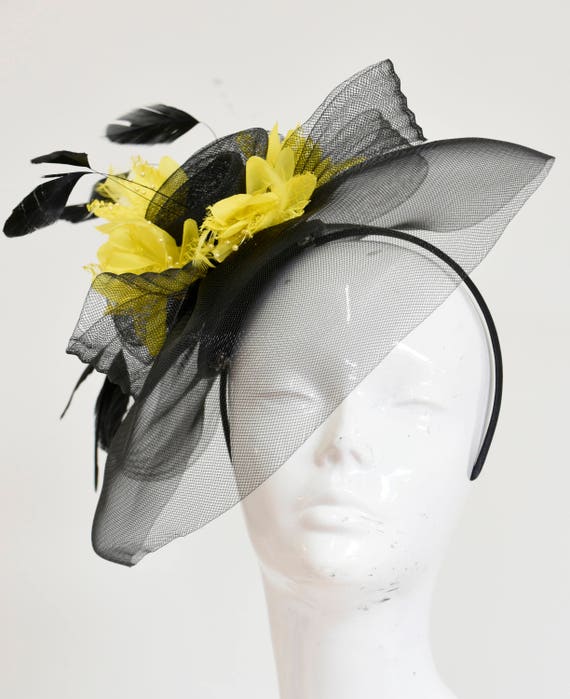 Yellow Fascinator Hat Veil Net Hair 