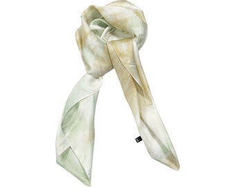 70cm x 70cm Mint Cream Tie Dye Pattern Square Scarf Big Ladies Womens Faux Silk Head Neck Thin Bag Charm