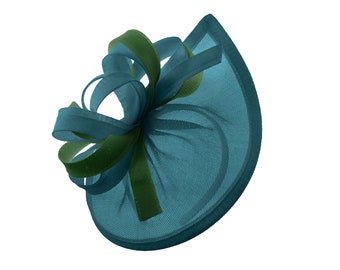 Caprilite Vegan MoonMix Hoop Fascinator Hat on Headband Wedding Ascot Races Bespoke Sinamay Disc - Teal Green