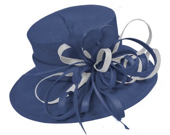 Caprilite Navy and Silver Grey Large Queen Hat Brim Occasion Hatinator Fascinator Weddings Formal