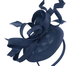 Caprilite Navy Blue Wedding Swirl Pillbox Fascinator Headband  Alice Band Ascot Races Loop
