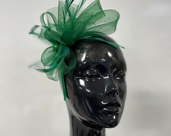 Green Dark Emerald Net Fascinator On Headband Wedding Derby Ascot Races Ladies Hat