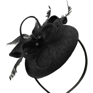 Round Black Pillbox Bow Sinamay Headband Fascinator Weddings Ascot Hatinator Races