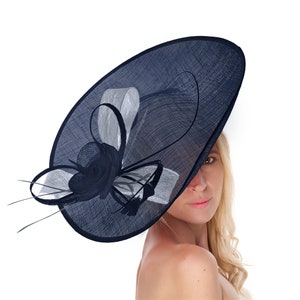 Caprilite 41cm Mix Saucer Sinamay Navy Dark Blue Silver Fascinator On Headband Wedding Derby Ascot Races Ladies Hat Large