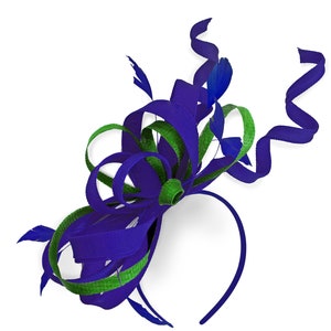 Caprilite Royal Blue and Green Wedding Swirl Fascinator Headband  Alice Band Ascot Races Loop Net