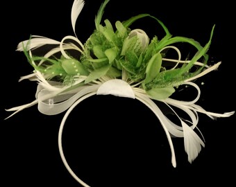 Caprilite Cream Hoop & Lime Green Feathers Fascinator On Headband