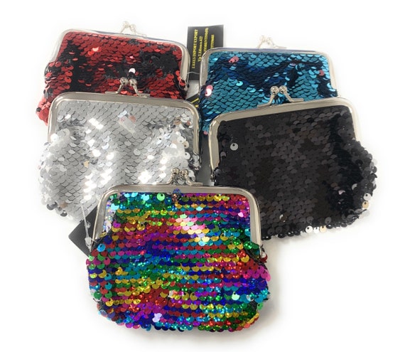 Gold sequin coin change purse pouch kiss lock snap top 3.5