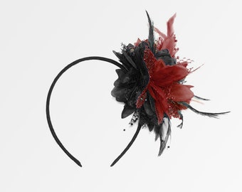 Caprilite Black and Wine Red Burgundy Fascinator Black Headband Clip Comb Flower Corsage