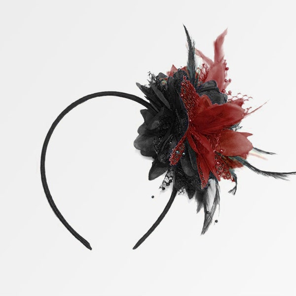 Caprilite Black and Wine Red Burgundy Fascinator Black Headband Clip Comb Flower Corsage