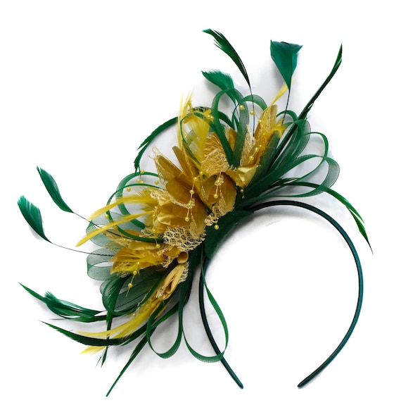 Emerald green and gold fascinator Outlet