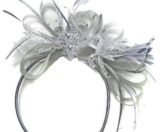 Caprilite Grey Silver Fascinator su Archband AliceBand UK Wedding Ascot Races Loop