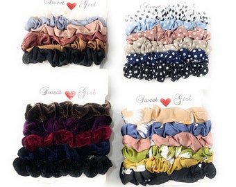 6 x Satin Scrunchies Set Elastic Hair Bands Scrunchy Bobbles Hair Ropes Rings UK